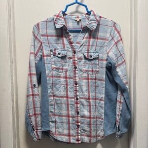 Reba Kids Plaid Button Down Shirt - Blue and Red